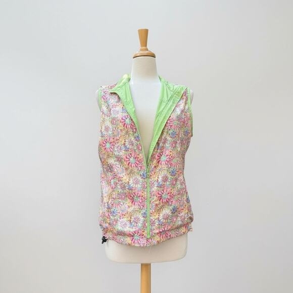 Peter Millar Vest Sz L E4 Wind Performance Golf Green Floral Reversible Full Zip - Picture 2 of 11